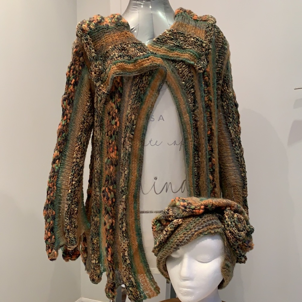 KNITTED BY ME🌺OOAK🌺Handmade Cardigan with Hat - Picture 4 of 17